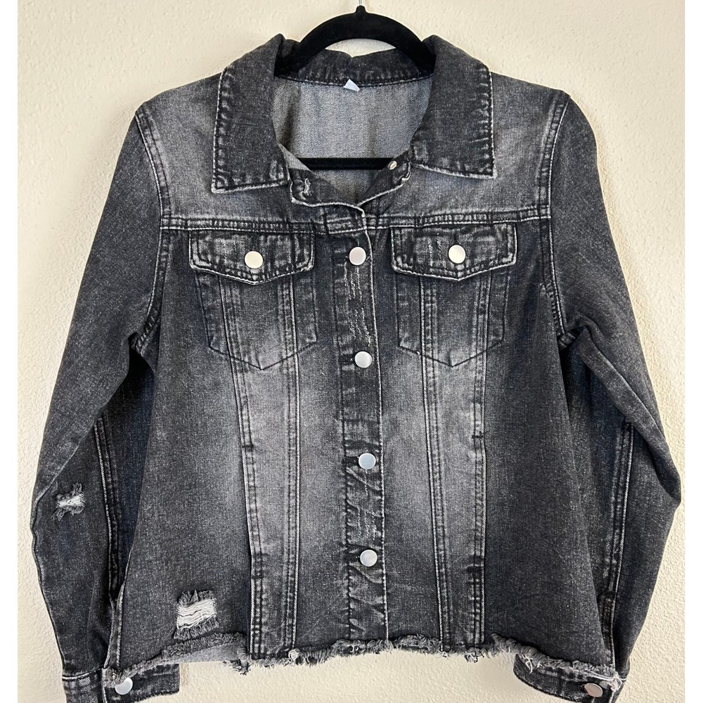 GUC Women's Distressed Black Jean Denim Jacket Size Medium M Indie Grunge Edgy